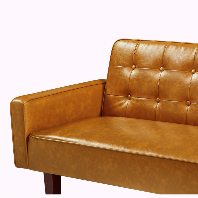 Manjari Tufted Back Convertible Sofa, Brown PU