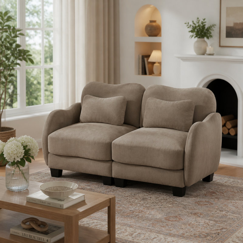 Canapé en chenille avec coussin de taille et accoudoirs courbés Chenille