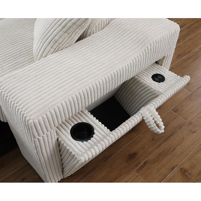 Adigun 97" Sofa Sleeper with Storage Chaise and Wireless Charger, Beige Corduroy