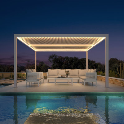 Pergola à persiennes 12 pi x 14 pi à toit rigide en aluminium pour toit-terrasse en aluminium PURPLE LEAF