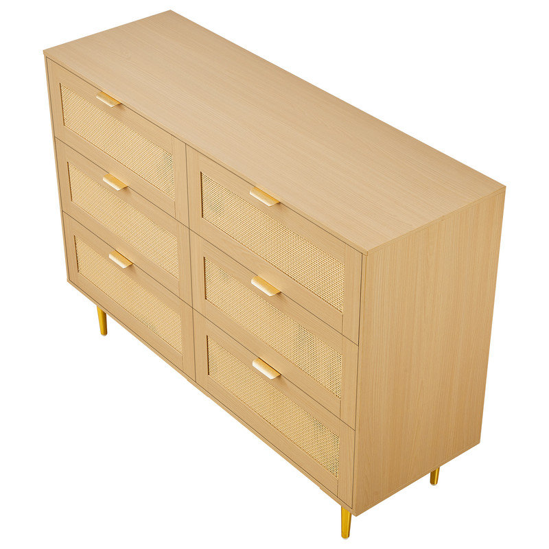 Commode 52,5 "en bois avec 6 tiroirs et pieds en métal