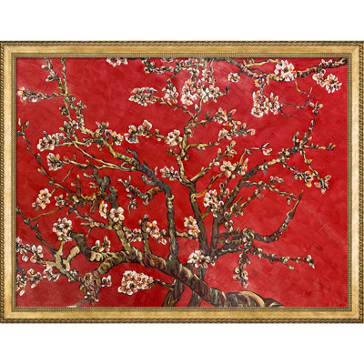 Branches d’un amande en fleur par vincent van gogh, peinture encadrée en rouge