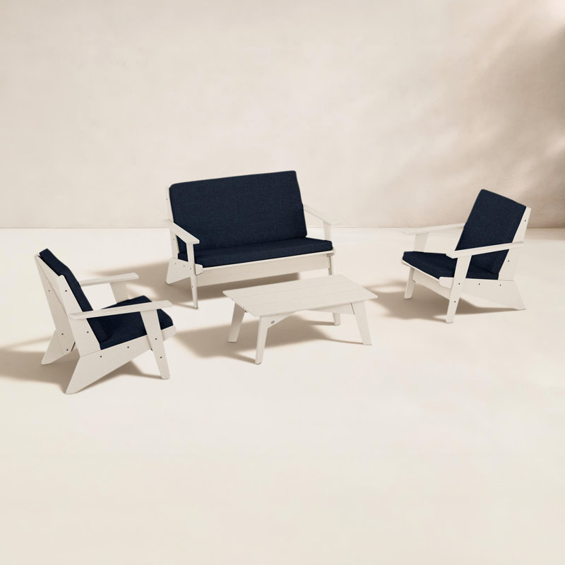 Riviera Modern Lounge 4-Piece Set, Sand, Marine Indigo