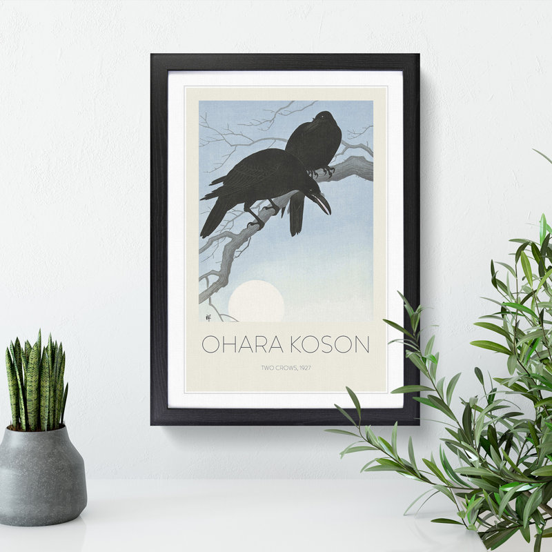 Two Crows by Ohara Koson - Picture Frame Painting, 48cm H x 36cm W x 2cm D, Black Framed