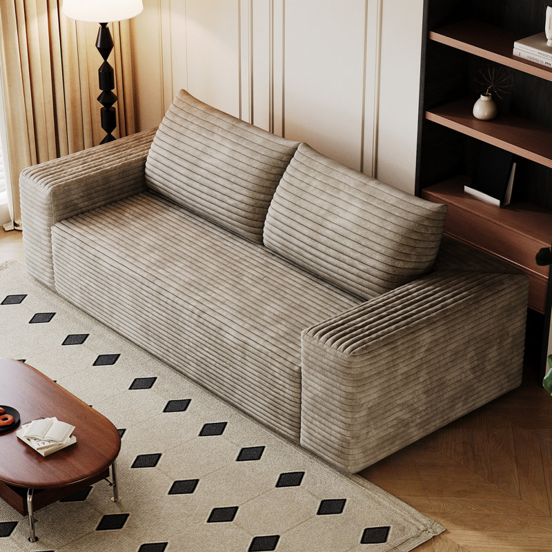 Canapé en velours côtelé avec coussin moelleux, Chameau