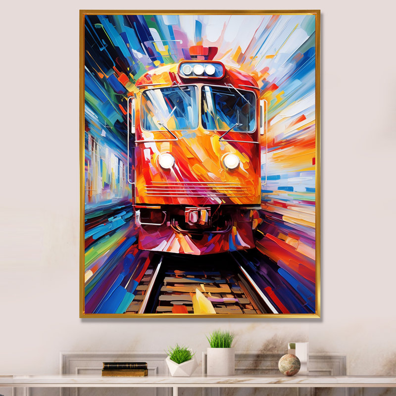 Train abstrait fusion de couleurs - impression, H 32 po x l 24 po x P 1 po, Cadre flottant doré