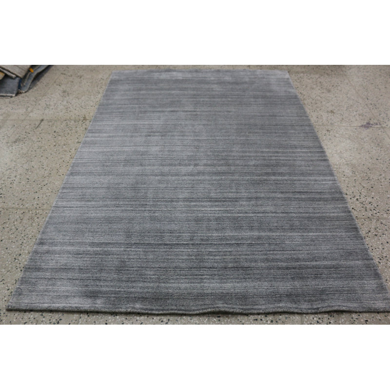 Tapis tissé à la main | Tapis en laine et bambou en soie moderne | Tapis d'intérieur argenté 9 mm, Rectangulaire 8 pi x 10 pi