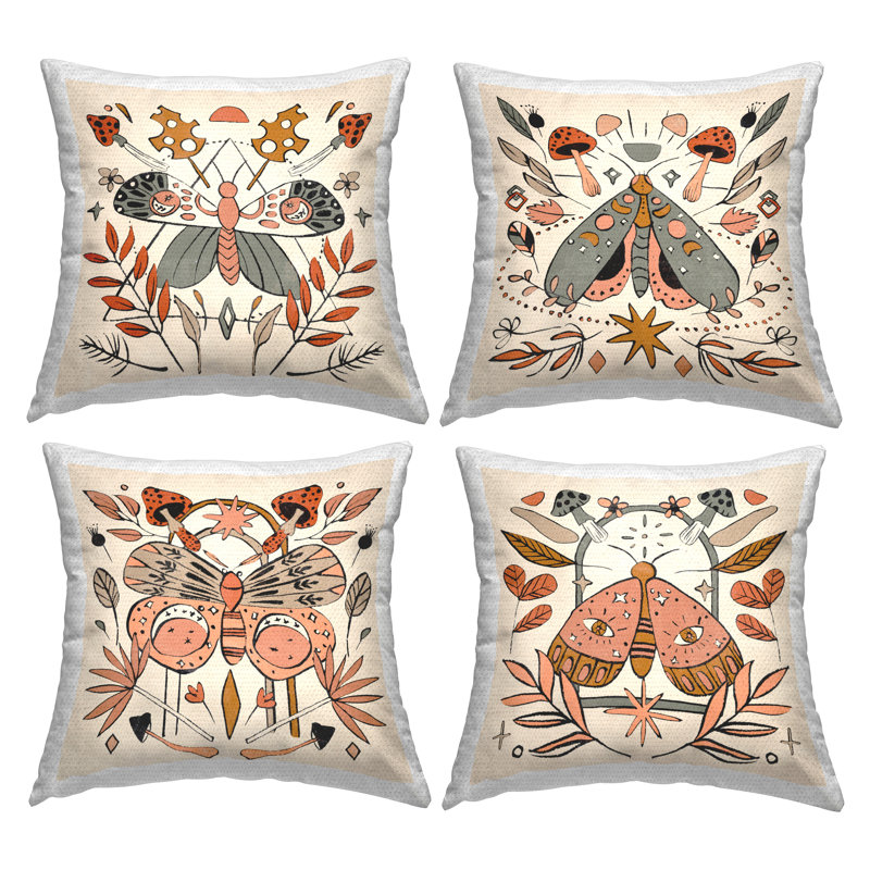 Ensemble de 4 coussins d'extérieur Boho Botanical Moths par Melissa Wang