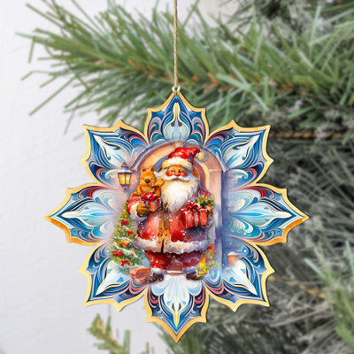 Santa With Gifts Snowflake Wooden Ornaments By G. Debrekht