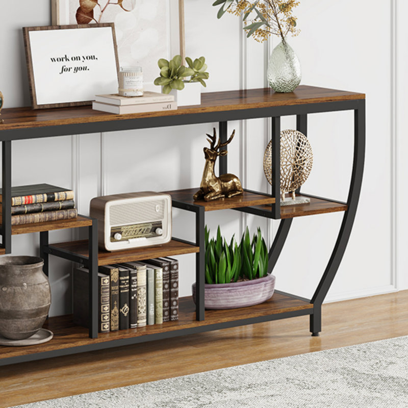 70.9 Inch Industrial Console Sofa Table With 7-Tier Storage, Extra Long Entryway Organizer For Living Room And Hallway
