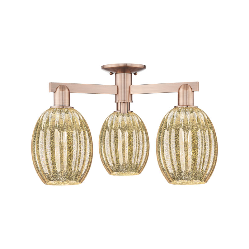 Ruvalcaba - 3 Light Bulb Shade Semi-Flush Mount, Mercury, Antique Copper