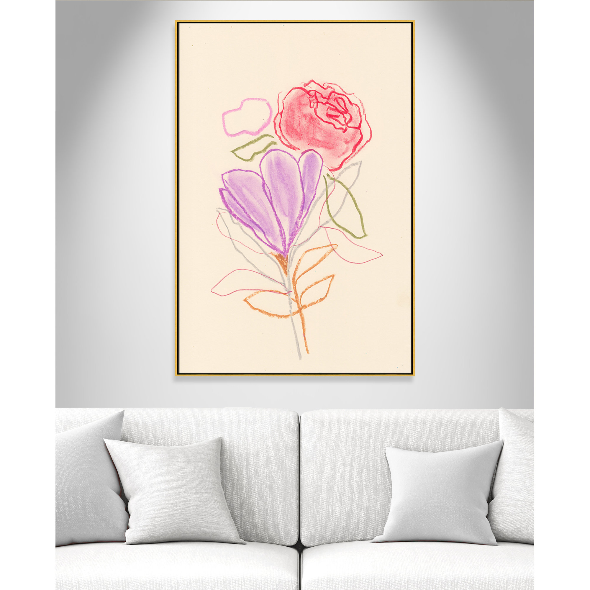 Simple Floral III Print by Bea Dina, Gold Floater Framed Canvas, No Mat, 61.5" H x 41.5" W x 2" D