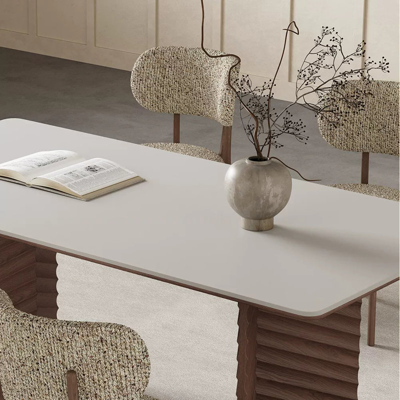 Home white rock slab rectangular dining table, 29.52" H x 62.99" L x 31.49" W