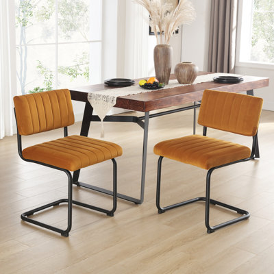 19.6" H Mid-Century Modern Channel Velvet Cantilever Dining Chairs 