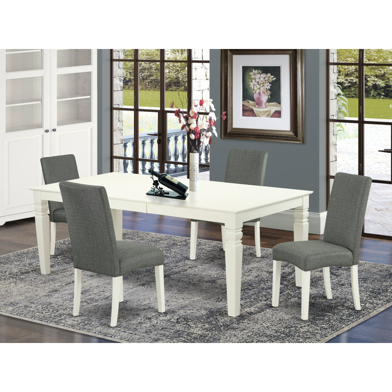 Ensemble de tables de salle à manger Modern, Blanc lin, Gris, Ensemble de cinq pièces : table, quatre chaises