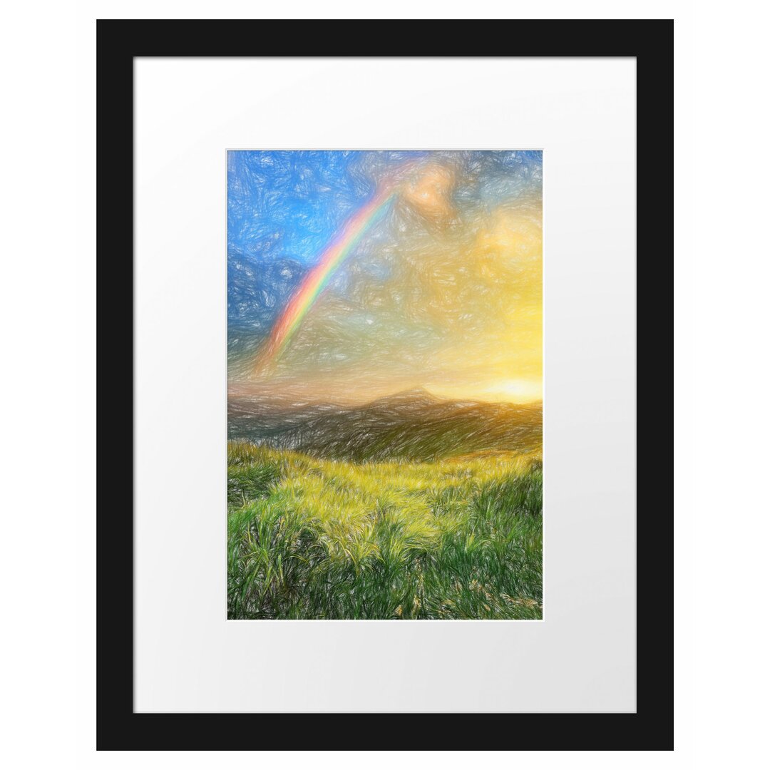 Gerahmtes Poster Berge mit Regenbogen am Himmel