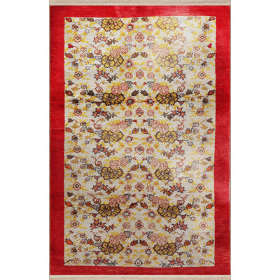 Red-Beige Themed Floral Patterned Creative Modern Decorative Rug