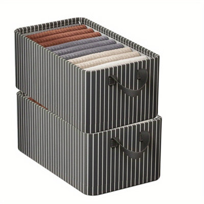 2Pcs Striped Fabric Storage Box, Built-In Large Reinforced Storage Box, Foldable Storage