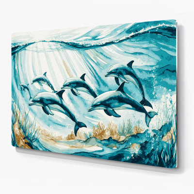 Coastal Dolphin Pod Blue Metal Wall Art