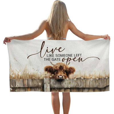Serviette de plage à motif de vache des Highlands de l'Ouest, salle de bain des hautes terres de vache des Highlands, style rustique cottagecore, grande serviette de bain/piscine/couverture pour la salle de bain, les voyages, la natation, le camping et le sport, 76 x 152 cm