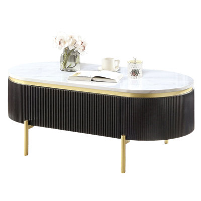 1Pc Coffee Table Marble Top Living Room Table W Drawer