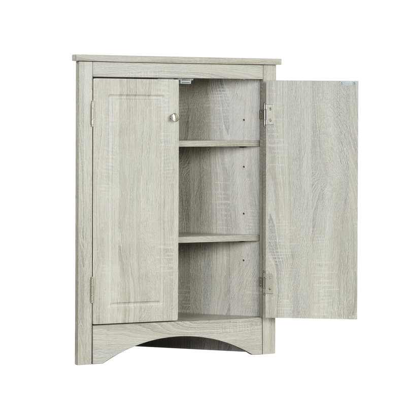 Triangle Bathroom Storage Sideboard with Adjustable Shelves, Gray