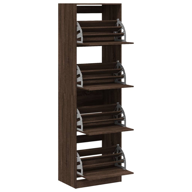 12 Pair Shoe Storage Cabinet, Brown Oak