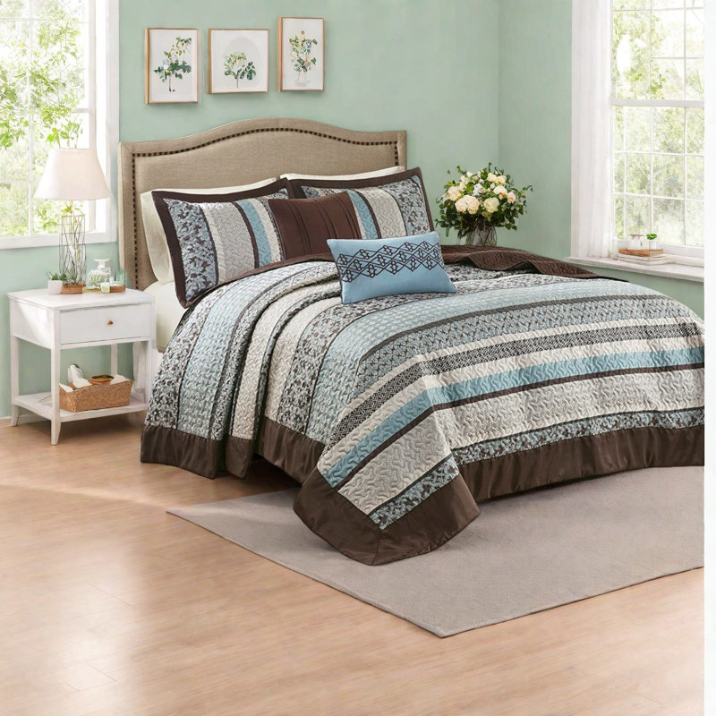 Ensemble de literie très grand bleu élégant, jacquard de coton, design traditionnel, maison