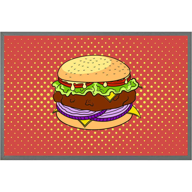 Lovington The Pop Art Illustration Of Burger - Single Picture Frame Print, 76cm H x 114cm W x 4cm D, Grey Framed
