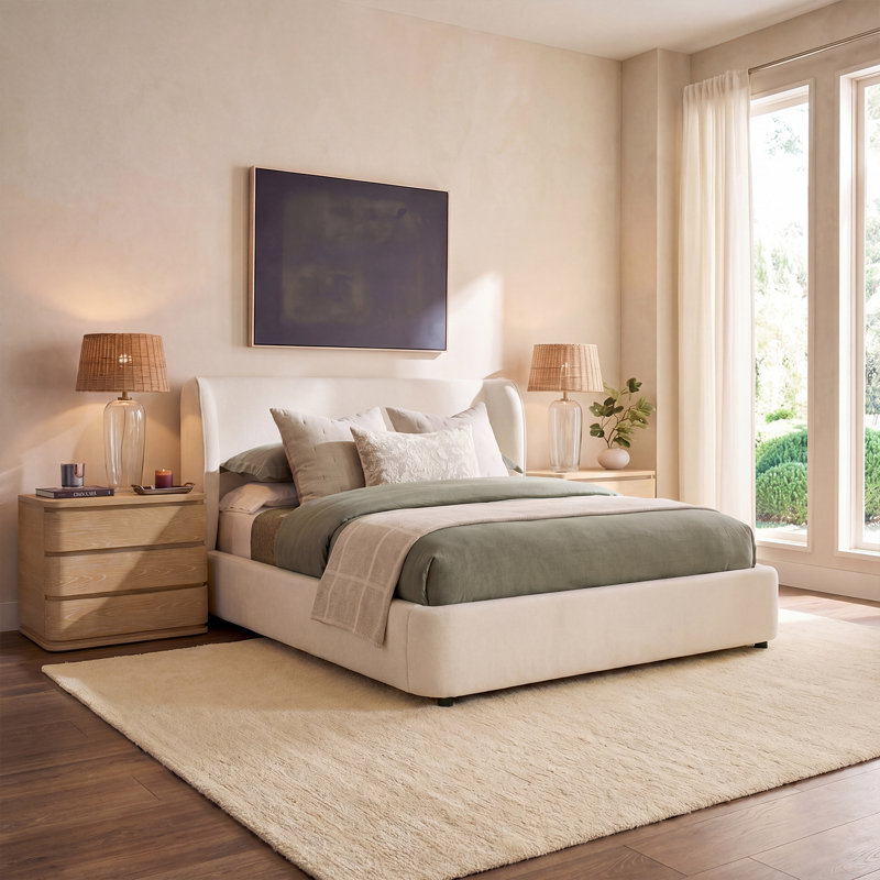 Ensemble de chambre à coucher moderne en bois massif 3 pièces Vogler, King