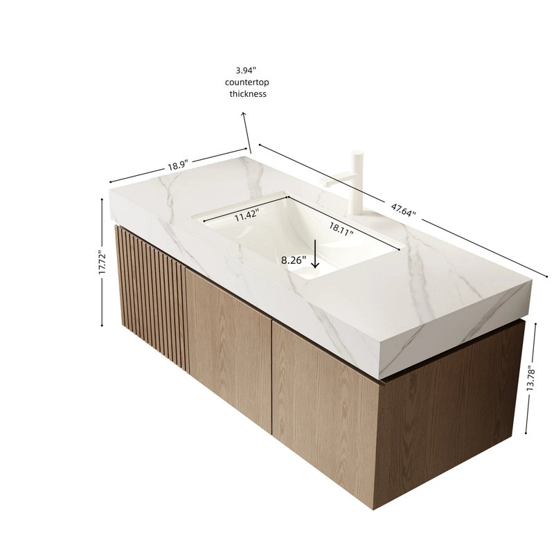 Meuble-lavabo 48 po, Blanc de Carrare / brun clair