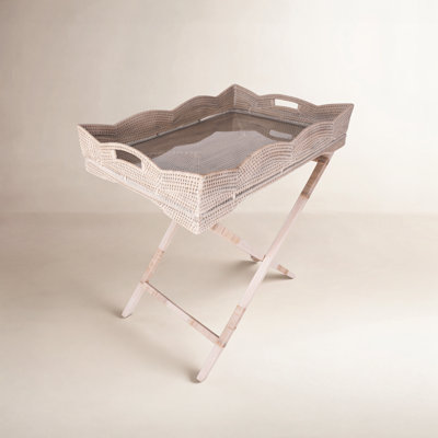 Scallop Design Butler Tray With Glass Insert