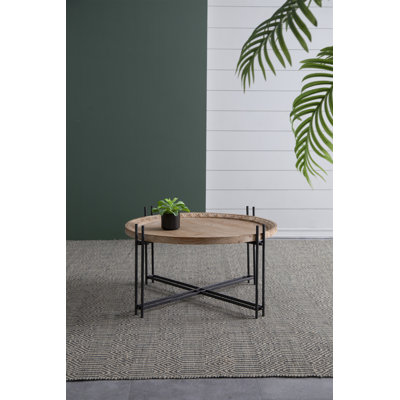 Table basse ronde en bois D32 "X 18" Farmhouse
