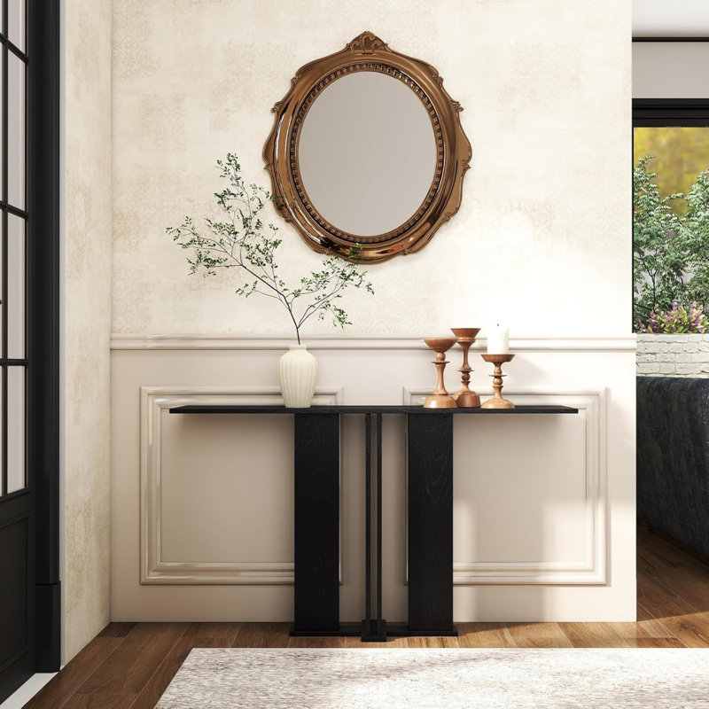 51” Narrow Rectangular Entryway & Behind‑Sofa Console Table, Black