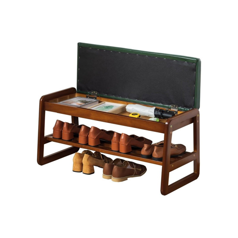 Solid Wood Bench, Entryway Shoe Bench With Cushion, Flip-Open Storage Compartment