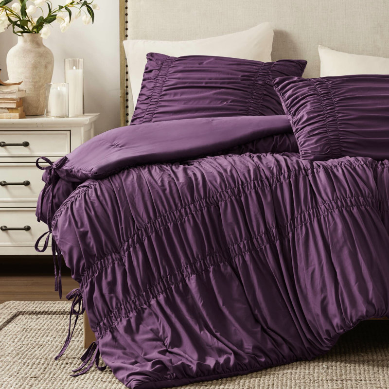 2 pièces d'édredon mauve simple / simple TG, en microfibre au design romantique, en microfibre brossée prélavée à la chaleur semblable à celle des nuages, avec motif à utiliser et attaches délicates, lavable à la machine, standard 100