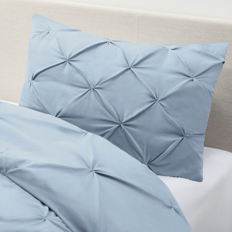 Double Brushed Pleated Duvet Cover Set, Ice Blue, Twin Duvet Cover + 1 Standard Pillowcase