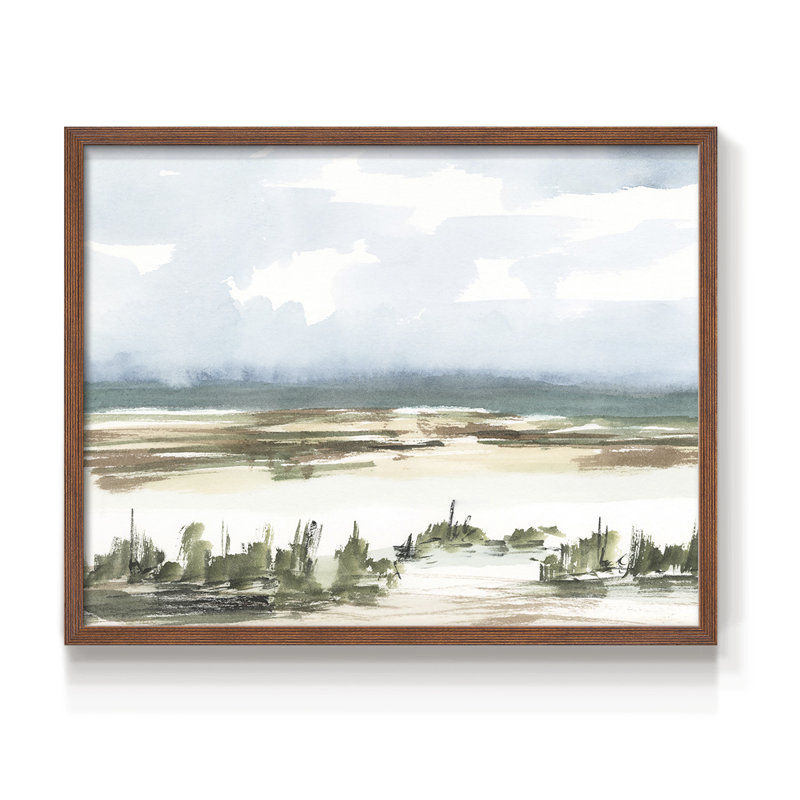 Coastal Wetlands Watercolor II - Reproduction encadrée - Restickable, Noyer, H 22 po x l 28 po