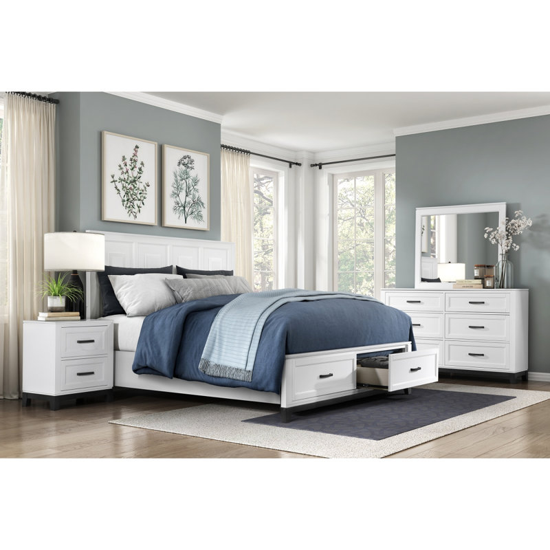 Lit plateforme très grand californien blanc avec tiroirs de rangement et meubles de chambre à coucher en bois 1pc