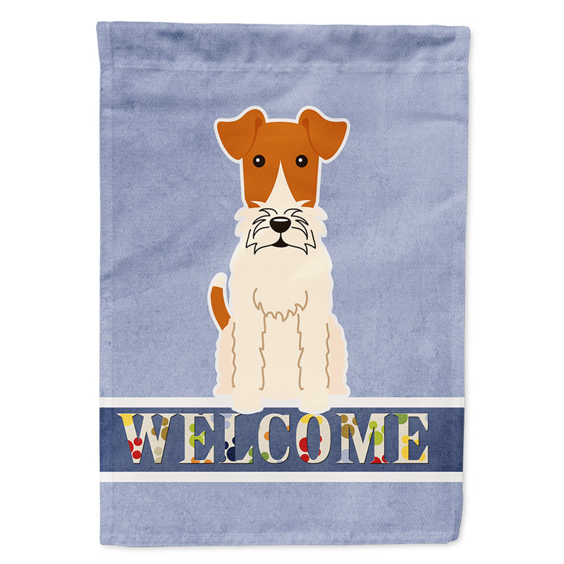 Polyester 2 côtés 40 x 28 po welcome drapeau maison, Fox terrier à poil dur assis