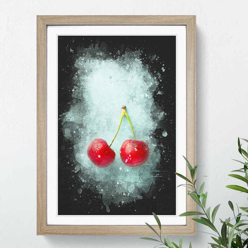 Two Cherries - Framed Print, 65cm H x 48cm W x 2cm D, Oak