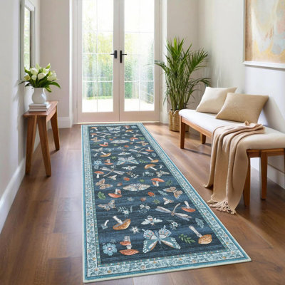 Rectangle Floral Washable Area Rug