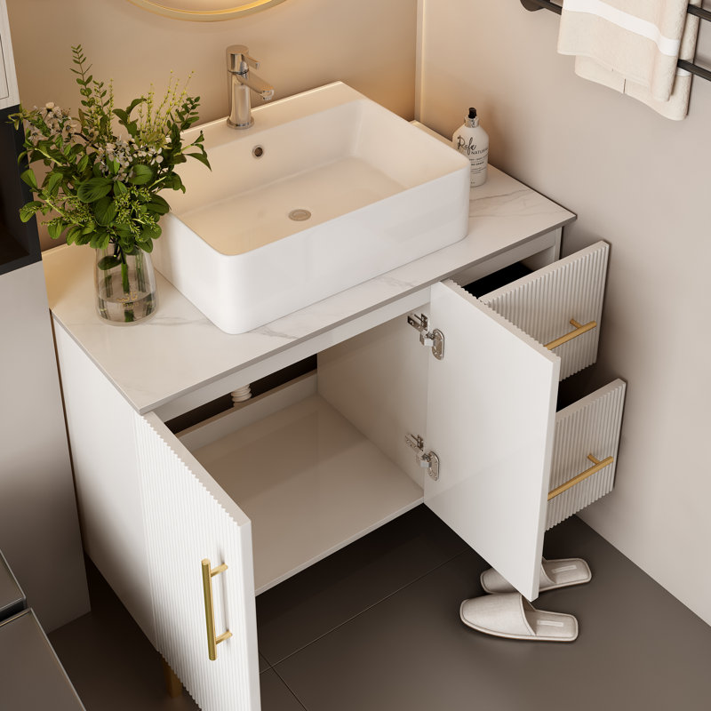Ensemble de meuble-lavabo simple 36 po avec plateau en céramique 2 tiroirs Nourudin