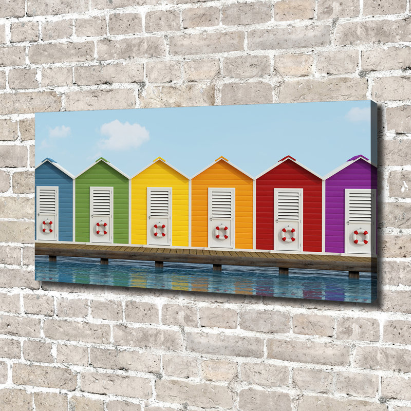 Beach Cabins - No Frame Print on Glass, Canvas, 70cm H x 140cm W x 2cm D