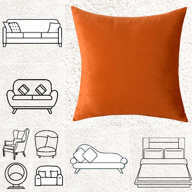 Dark Orange Velvet Square Pillow Covers Set of 2
