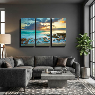 « Lever du soleil sur l'océan », triptyque mural de Patrick Zephyr, 152 x 102 cm
