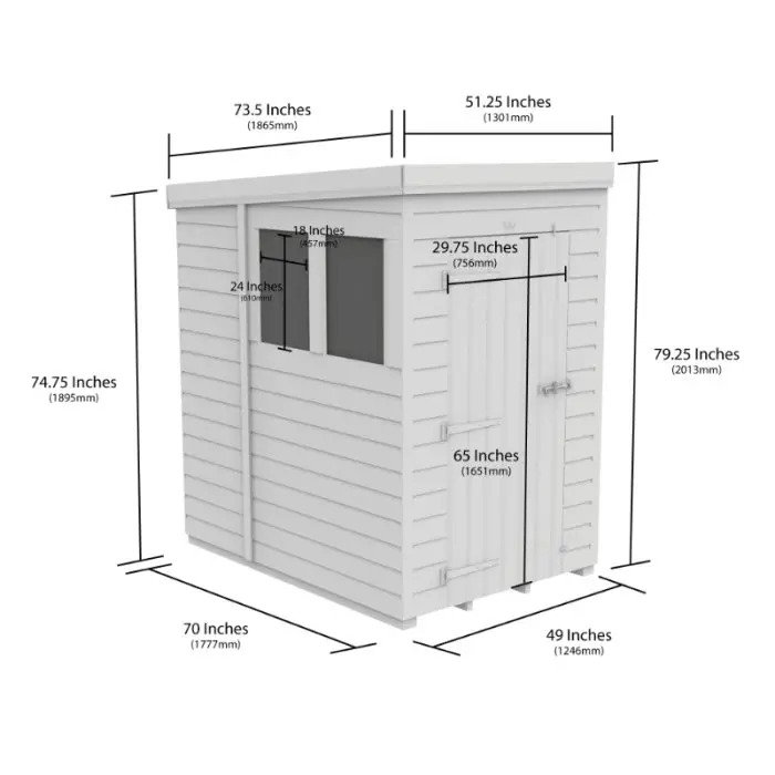 Total Sheds 4ft x 6ft Composite Pent Garden Shed - Single Door - With Windows - EPDM Rubber Roof - UK Manufactured