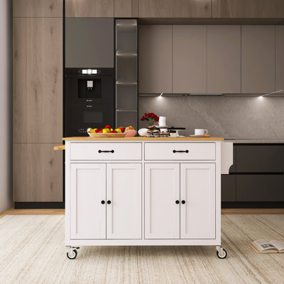 Kitchen Island Cart With 4 Door Cabinet And 5 Locking Wheels by Lark Manor