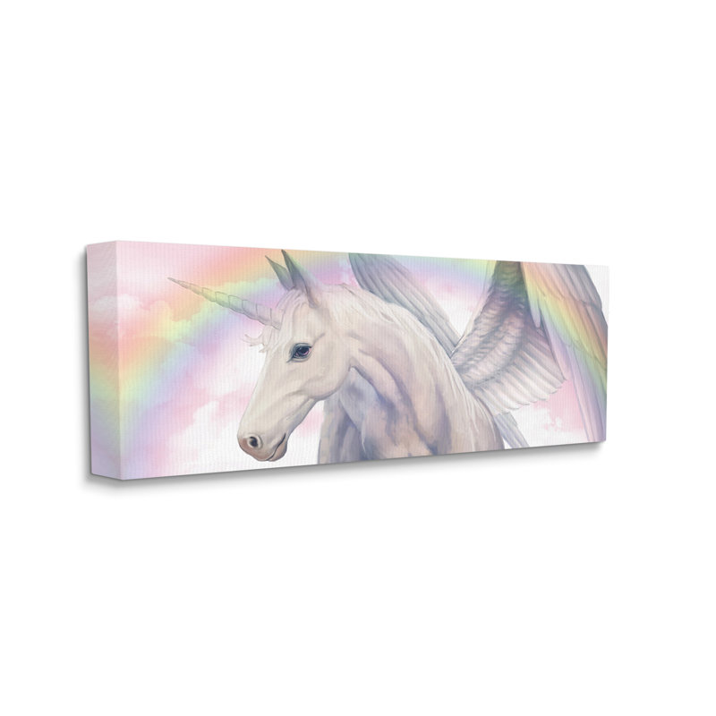 Pégase magique, beaux nuages roses, arc-en-ciel doux, Toile tendue, H 13 po x l 30 po x P 1,5 po