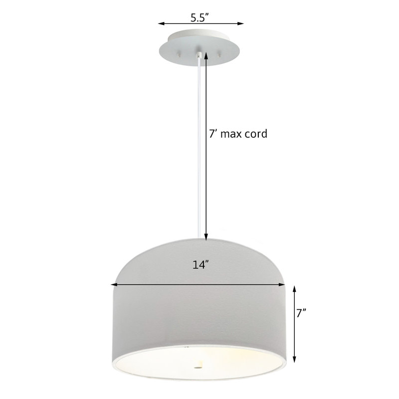 Luminaire suspendu tambour 2 lumières, Blanc, Blanc